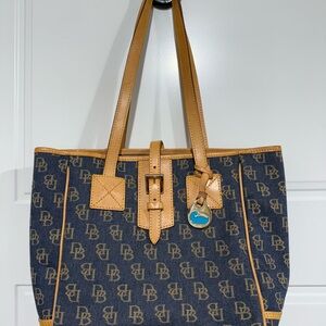 Dooney & Bourke Blue and Tan Signature Tote